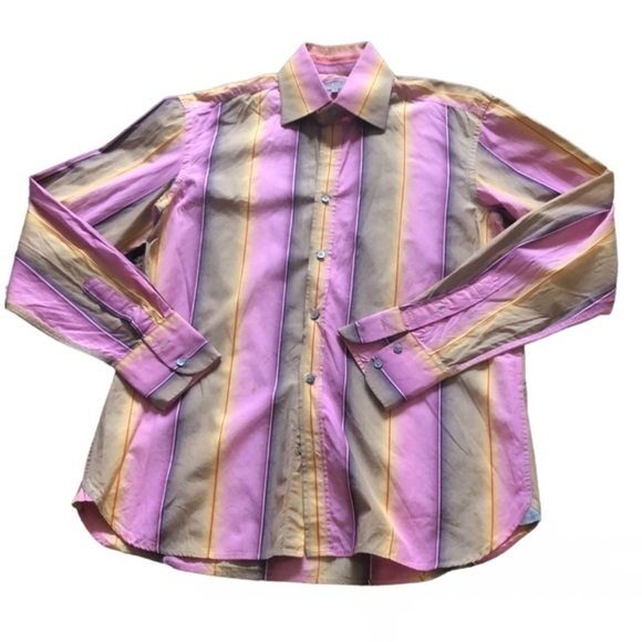 Ted Baker London Multicolored Striped Button Down Mens Long Sleeve Shirt Size M - Picture 4 of 16
